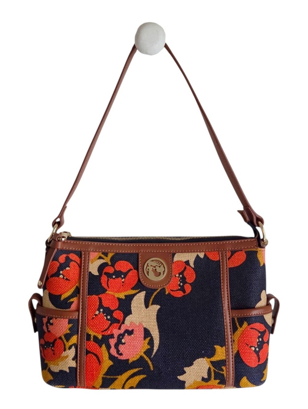 Spartina 449 Mary Lavinia purse linen leather shoulder bag floral navy orange